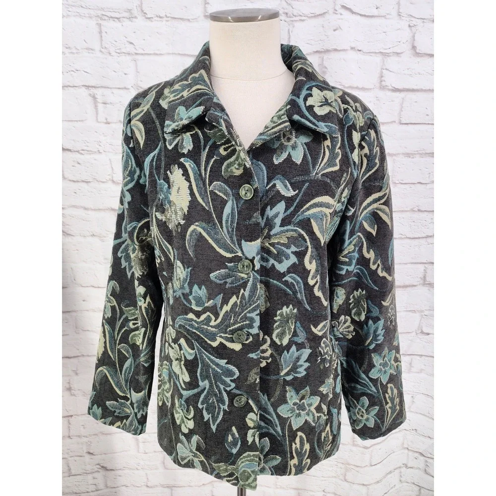 Vintage Appleseeds Tapestry Jacket SIze 16 Green‎ Boho Cottage Artisan Gallery